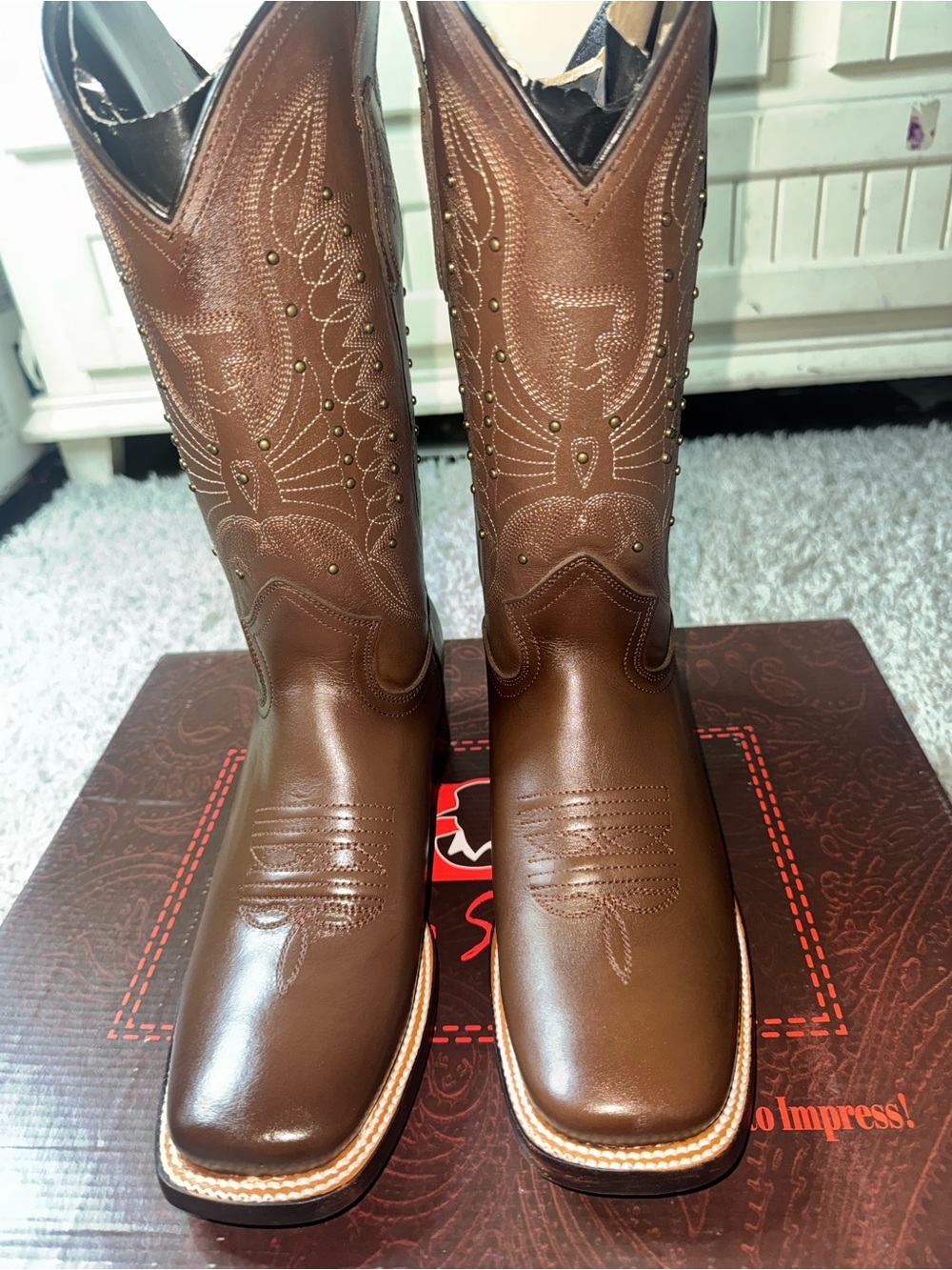 Brown Leather Western Cowboy Boots - Men's